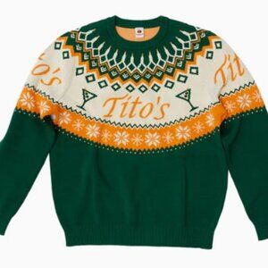 Tito's Green and Orange Geometric Crewneck Sweater for Men